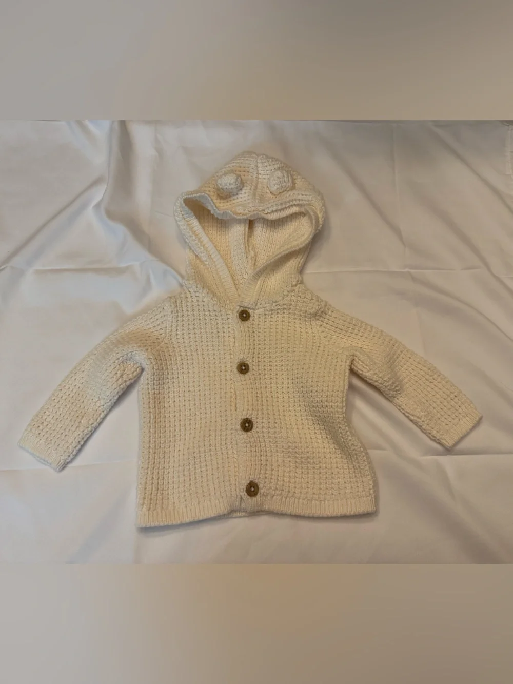Carter’s Cream Hooded Knit Baby Cardigan with Bear Ear Detail